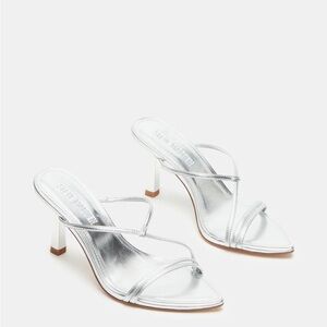 Steve Madden Silver Strappy High Heel Mules